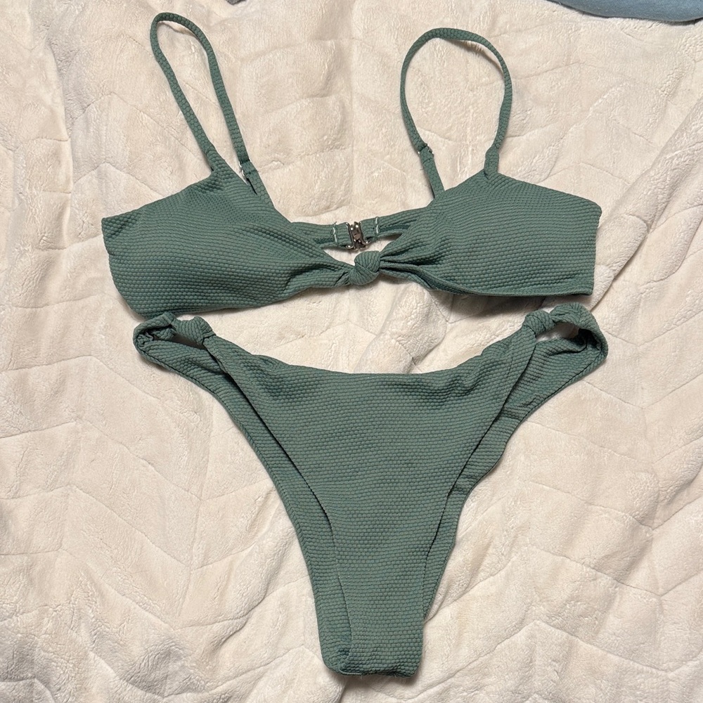 Zaful Sage Green Knotted Bikini Set